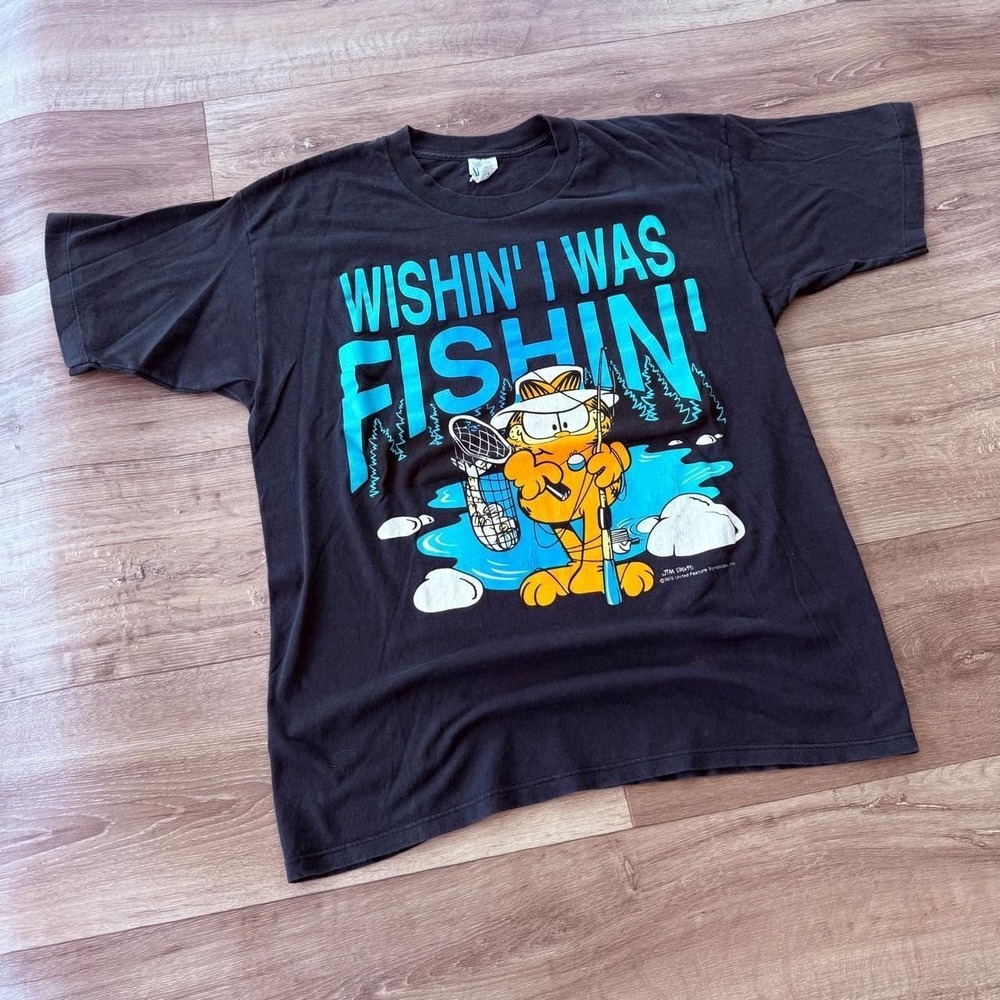 90s Garfield Fishing cartoon comedy tee